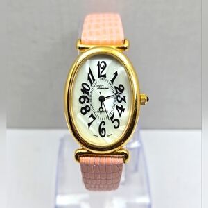 Womens Vintage Vienna Watch Classic Luxury Gold Tone Pink Leather New Battery